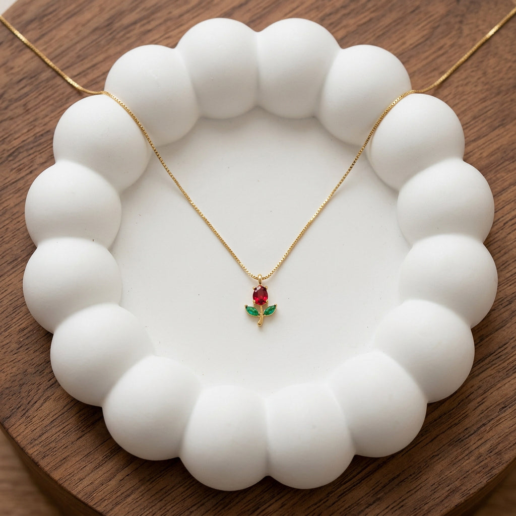Tulip Red & Green Chain Necklace Pendant for Women & Girls