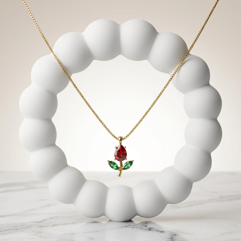 Tulip Red & Green Chain Necklace Pendant for Women & Girls